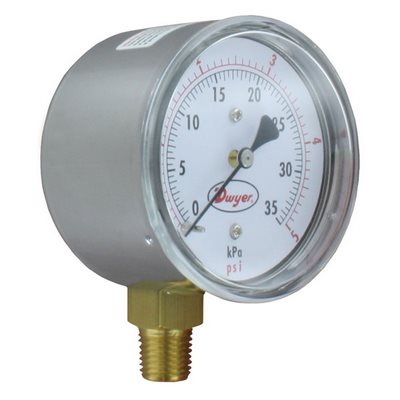 Medidor de baja presión de 2.5", rango doble de 0-60" columna de agua (0-15 kPa), conexión inferior