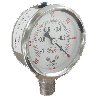 Medidor de acero inoxidable de 2.5", conexión trasera NPT de 1/4", rango de 100 psi